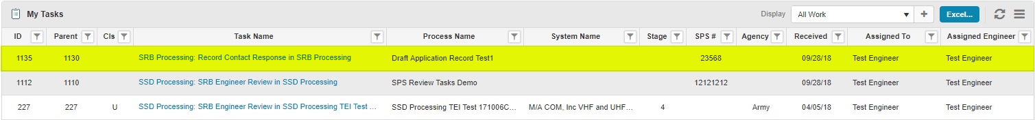 Submitter Contact Task in My Tasks Table